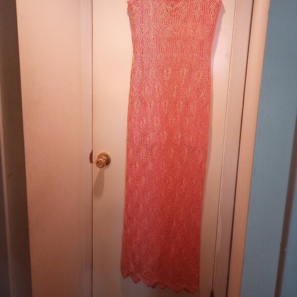 Guess crochet Liza sleeveless maxi dress boho XL peach/orange w/sequins NWT - Picture 7 of 14